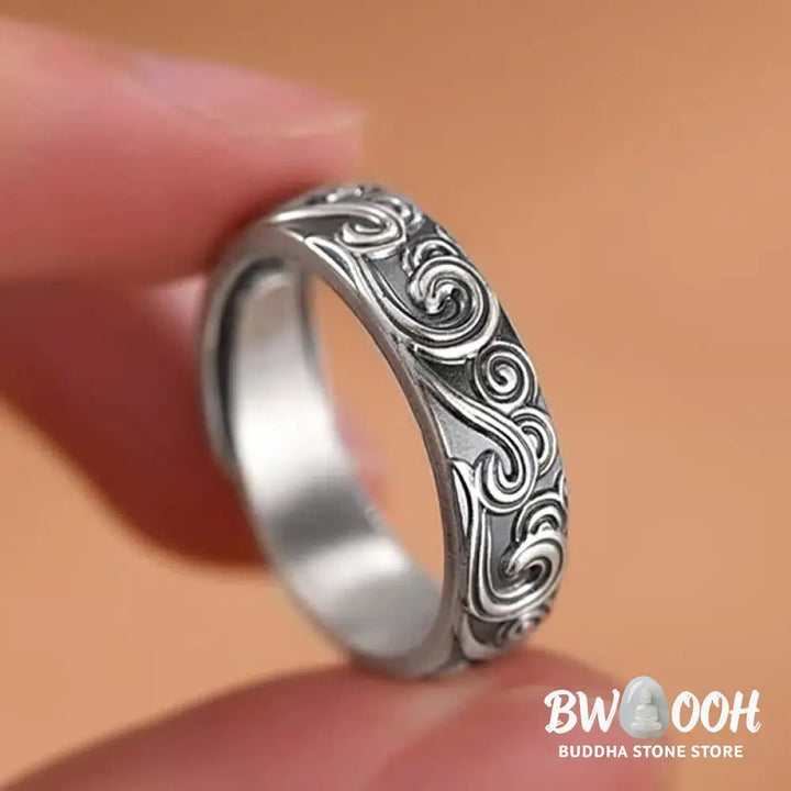 Buddha Stones 999 Sterling Silver Auspicious Clouds Engraved Blessing Adjustable Ring - BWOOOH - Ring