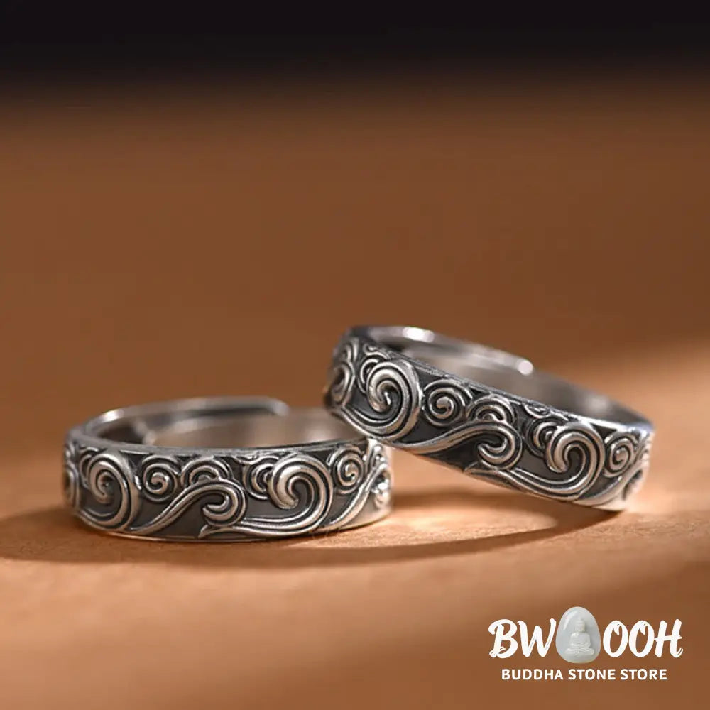Buddha Stones 999 Sterling Silver Auspicious Clouds Engraved Blessing Adjustable Ring - BWOOOH - Ring