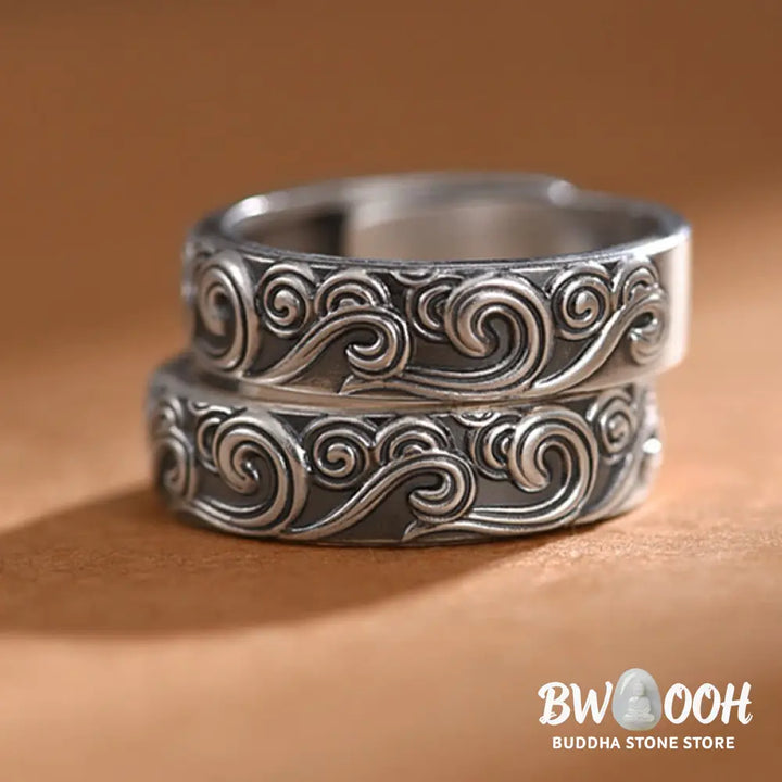 Buddha Stones 999 Sterling Silver Auspicious Clouds Engraved Blessing Adjustable Ring - BWOOOH - Ring