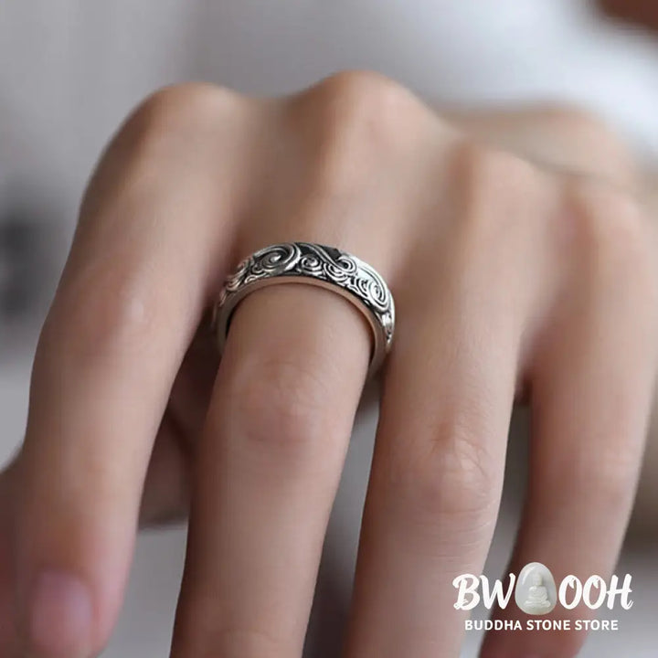 Buddha Stones 999 Sterling Silver Auspicious Clouds Engraved Blessing Adjustable Ring - BWOOOH - Ring