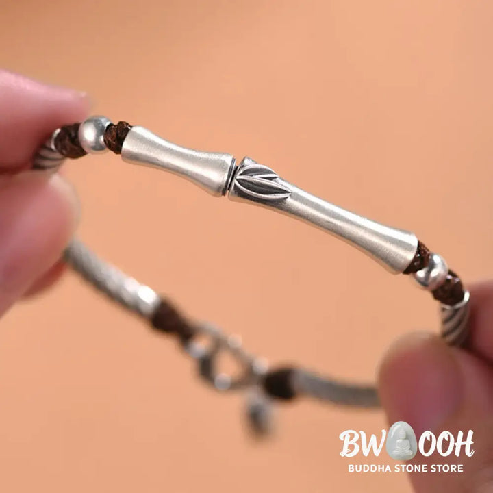 Buddha Stones 999 Sterling Silver Bamboo Pattern Cicada Luck Wealth Bracelet - BWOOOH - 999 Sterling Silver - Bracelet