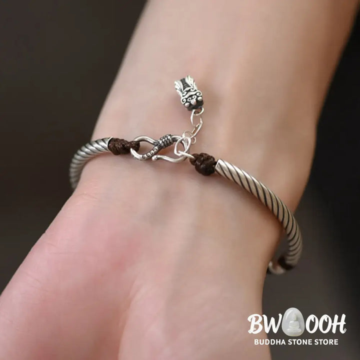 Buddha Stones 999 Sterling Silver Bamboo Pattern Cicada Luck Wealth Bracelet - BWOOOH - 999 Sterling Silver - Bracelet