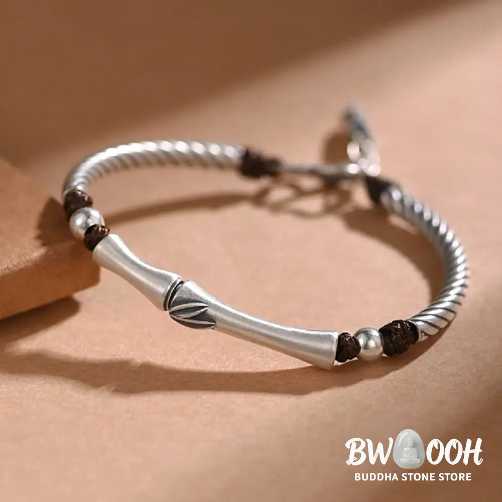 Buddha Stones 999 Sterling Silver Bamboo Pattern Cicada Luck Wealth Bracelet - BWOOOH - 999 Sterling Silver - Bracelet
