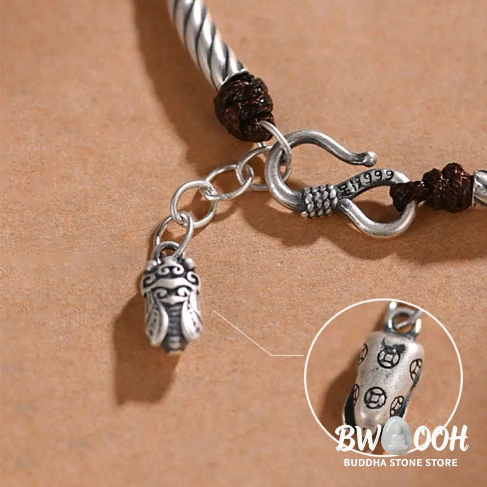 Buddha Stones 999 Sterling Silver Bamboo Pattern Cicada Luck Wealth Bracelet - BWOOOH - 999 Sterling Silver - Bracelet