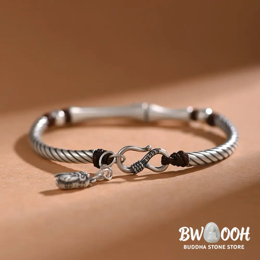 Buddha Stones 999 Sterling Silver Bamboo Pattern Cicada Luck Wealth Bracelet - BWOOOH - 999 Sterling Silver - Bracelet