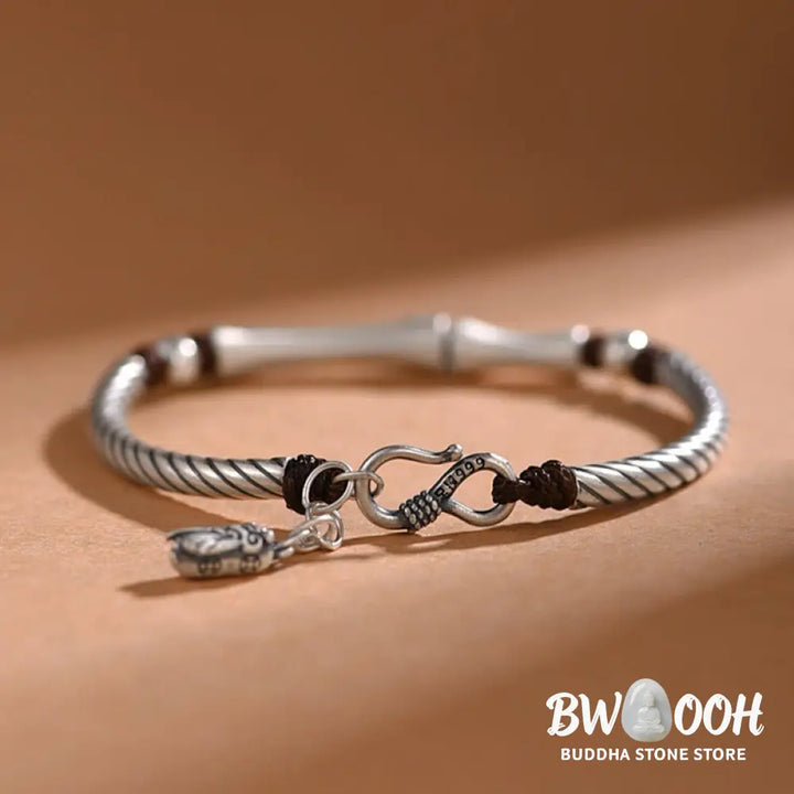 Buddha Stones 999 Sterling Silver Bamboo Pattern Cicada Luck Wealth Bracelet - BWOOOH - 999 Sterling Silver - Bracelet