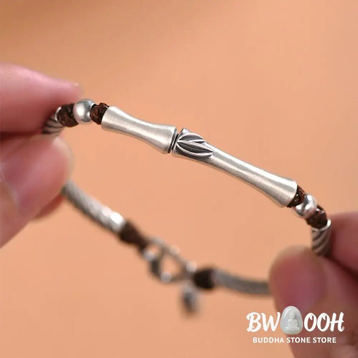 Buddha Stones 999 Sterling Silver Bamboo Pattern Cicada Luck Wealth Bracelet - BWOOOH - 999 Sterling Silver - Bracelet