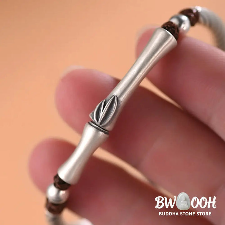 Buddha Stones 999 Sterling Silver Bamboo Pattern Cicada Luck Wealth Bracelet - BWOOOH - 999 Sterling Silver - Bracelet