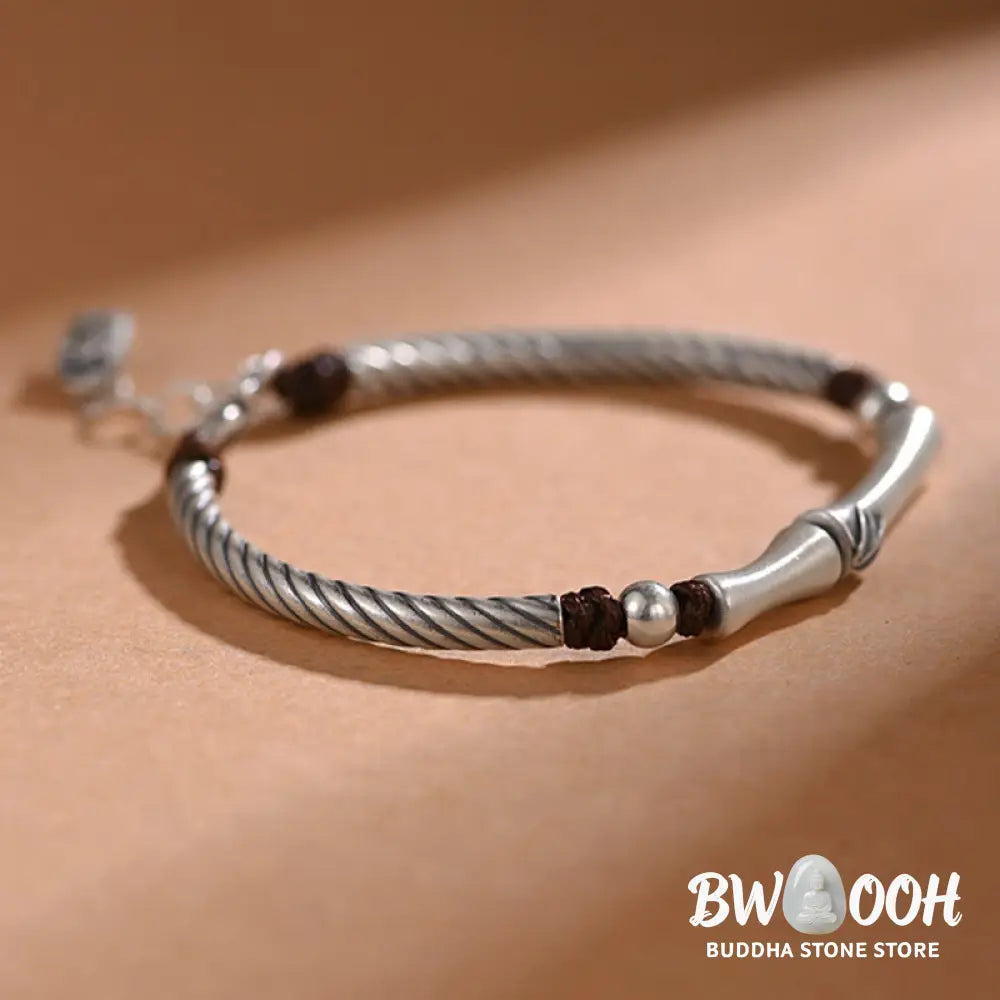 Buddha Stones 999 Sterling Silver Bamboo Pattern Cicada Luck Wealth Bracelet - BWOOOH - 999 Sterling Silver - Bracelet