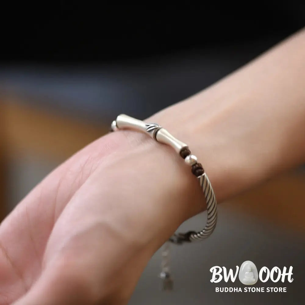 Buddha Stones 999 Sterling Silver Bamboo Pattern Cicada Luck Wealth Bracelet - BWOOOH - 999 Sterling Silver - Bracelet