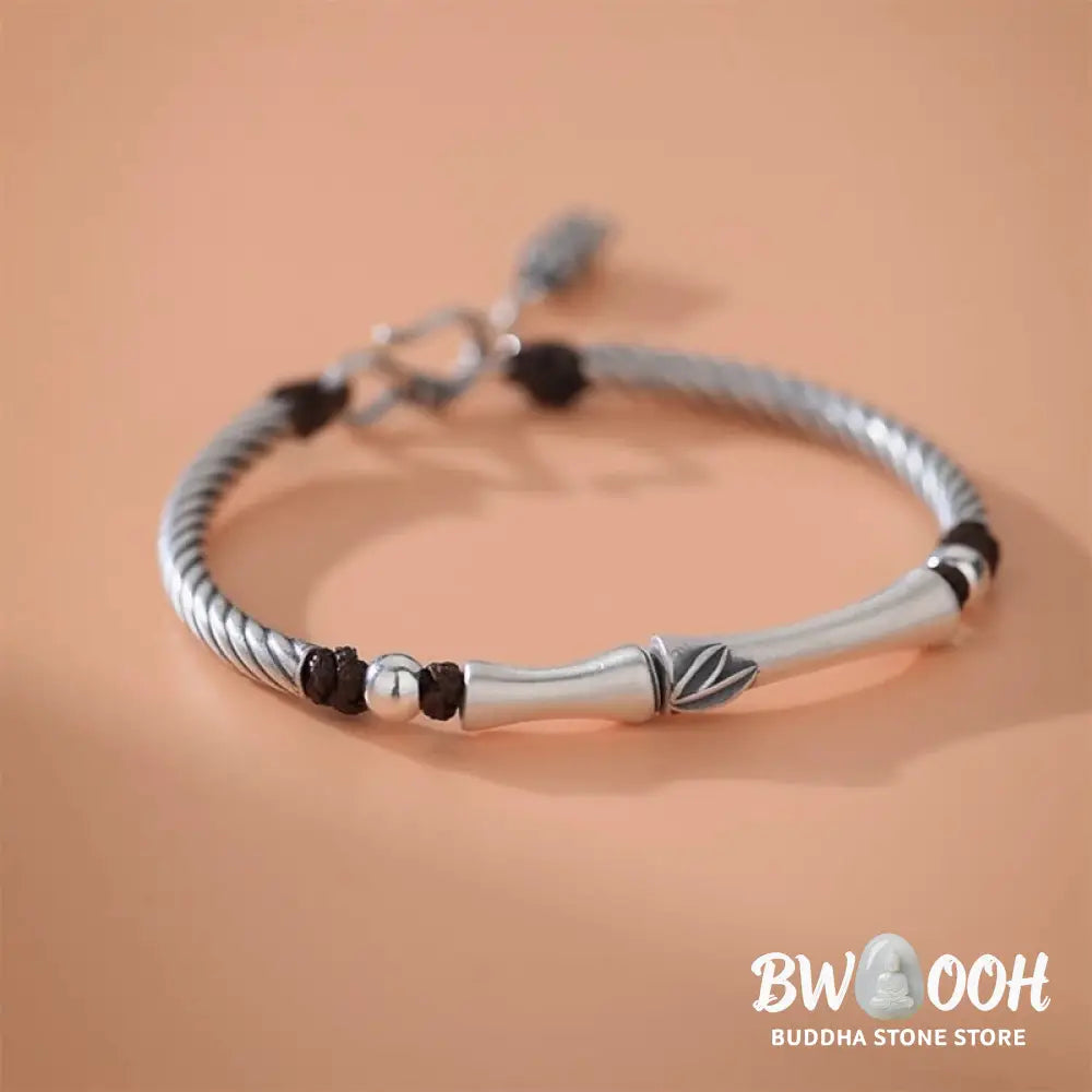 Buddha Stones 999 Sterling Silver Bamboo Pattern Cicada Luck Wealth Bracelet - BWOOOH - 999 Sterling Silver - Bracelet