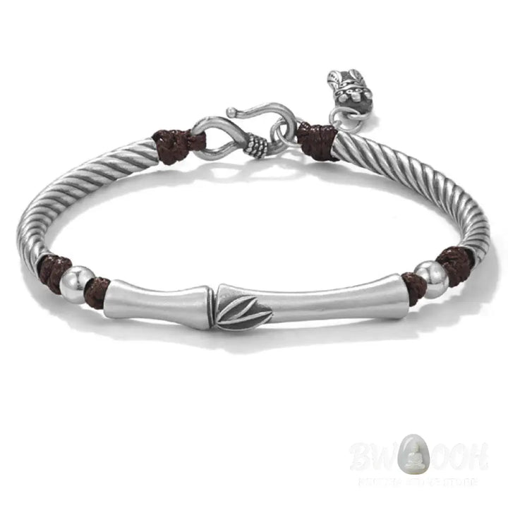 Buddha Stones 999 Sterling Silver Bamboo Pattern Cicada Luck Wealth Bracelet - BWOOOH - 999 Sterling Silver - Bracelet