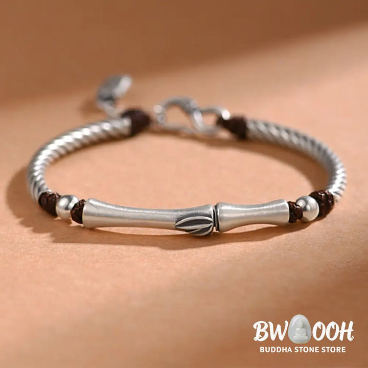Buddha Stones 999 Sterling Silver Bamboo Pattern Cicada Luck Wealth Bracelet - BWOOOH - 999 Sterling Silver - Bracelet