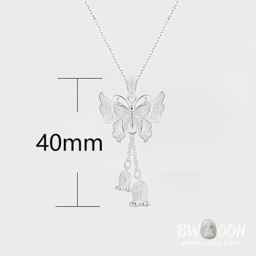 Buddha Stones 999 Sterling Silver Butterfly Lily Of The Valley Freedom Necklace Pendant - BWOOOH - 999 Sterling Silver
