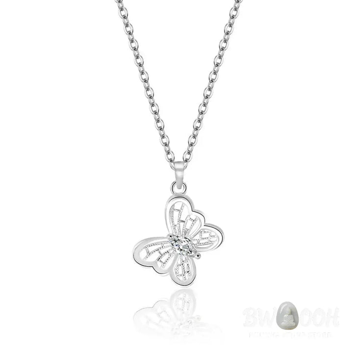 Buddha Stones 999 Sterling Silver Butterfly Protection Necklace Pendant - BWOOOH - 999 Sterling Silver - Necklaces &amp;