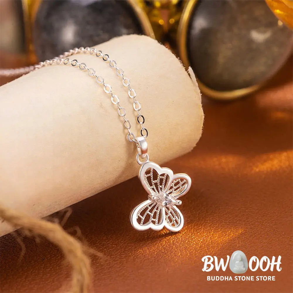 Buddha Stones 999 Sterling Silver Butterfly Protection Necklace Pendant - BWOOOH - 999 Sterling Silver - Necklaces &amp;