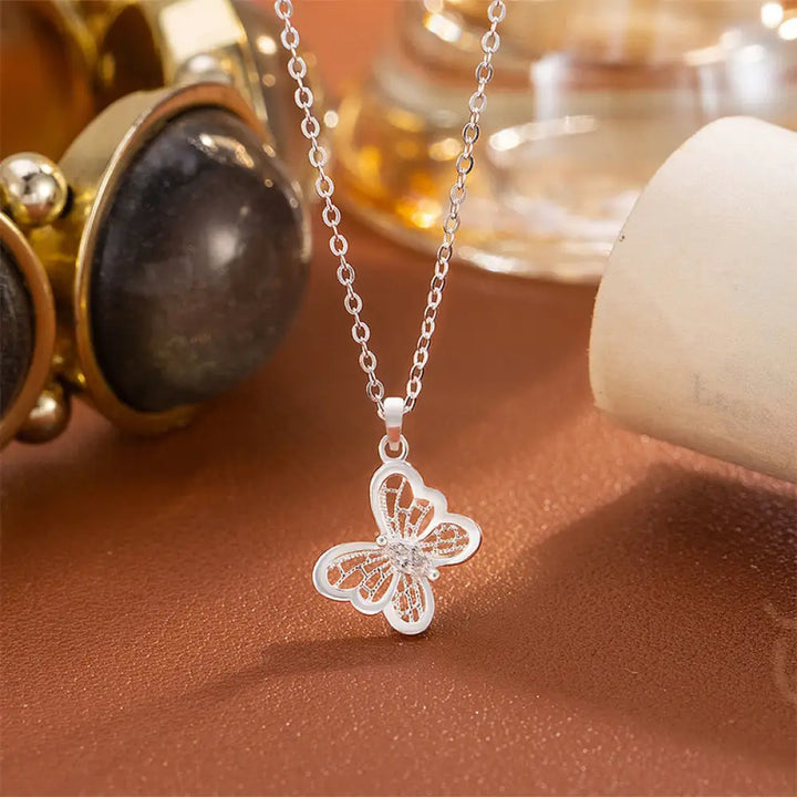Buddha Stones 999 Sterling Silver Butterfly Protection Necklace Pendant - BWOOOH - 999 Sterling Silver - Necklaces &amp;