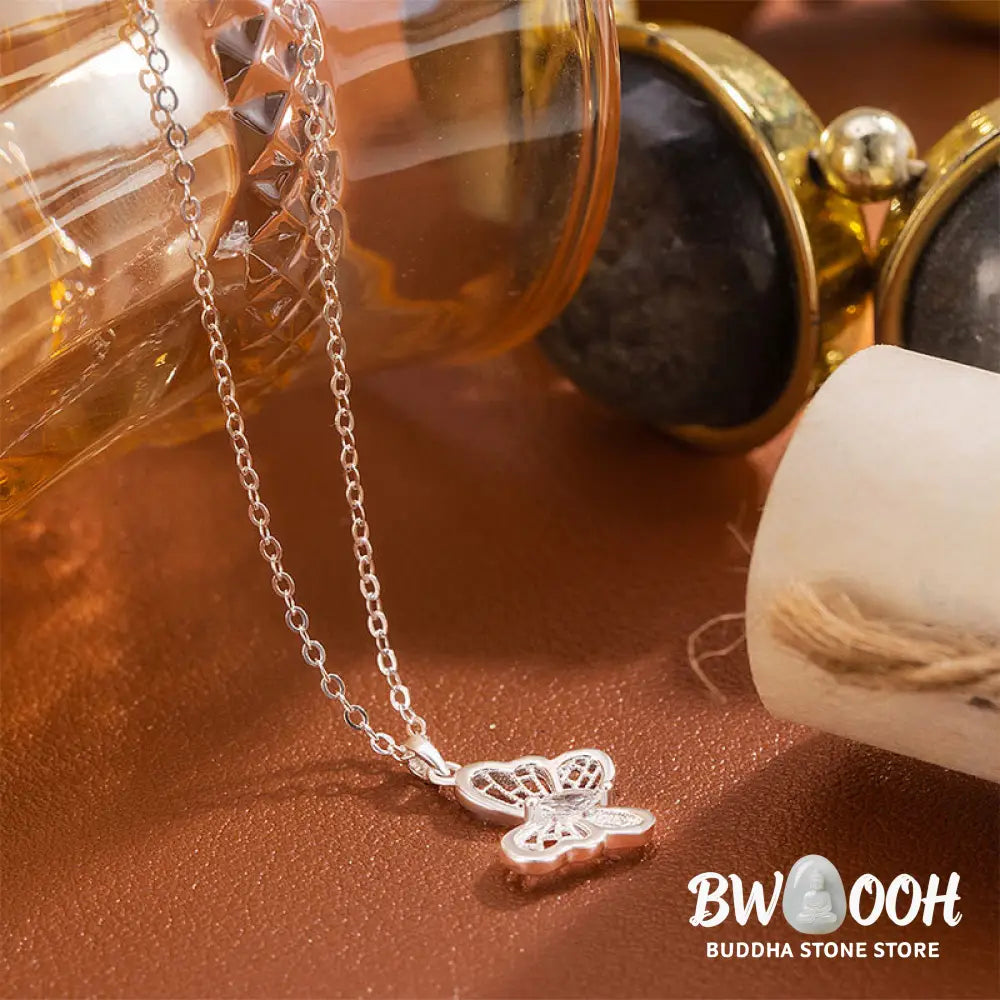 Buddha Stones 999 Sterling Silver Butterfly Protection Necklace Pendant - BWOOOH - 999 Sterling Silver - Necklaces &amp;