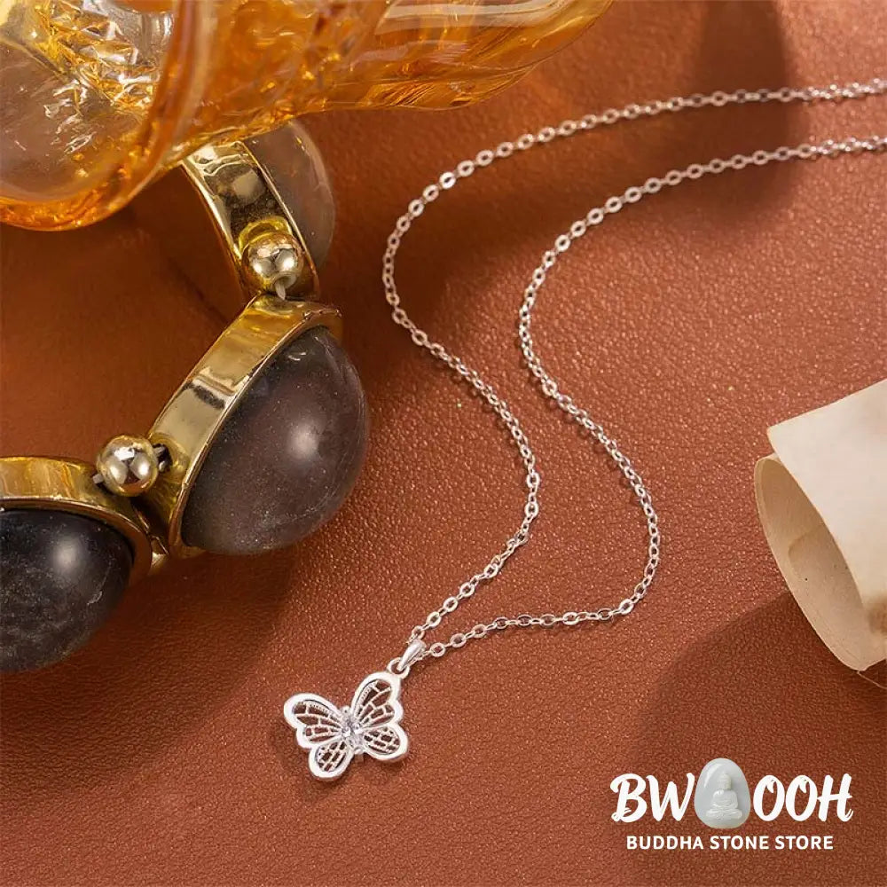 Buddha Stones 999 Sterling Silver Butterfly Protection Necklace Pendant - BWOOOH - 999 Sterling Silver - Necklaces &