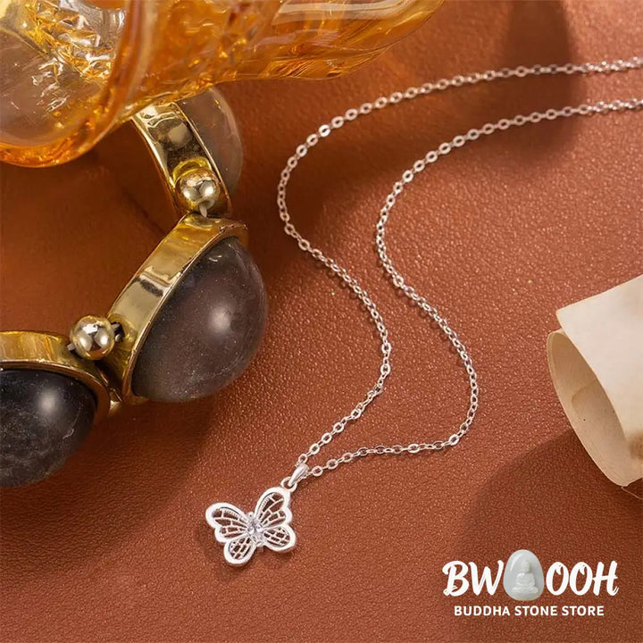 Buddha Stones 999 Sterling Silver Butterfly Protection Necklace Pendant - BWOOOH - 999 Sterling Silver - Necklaces &amp;