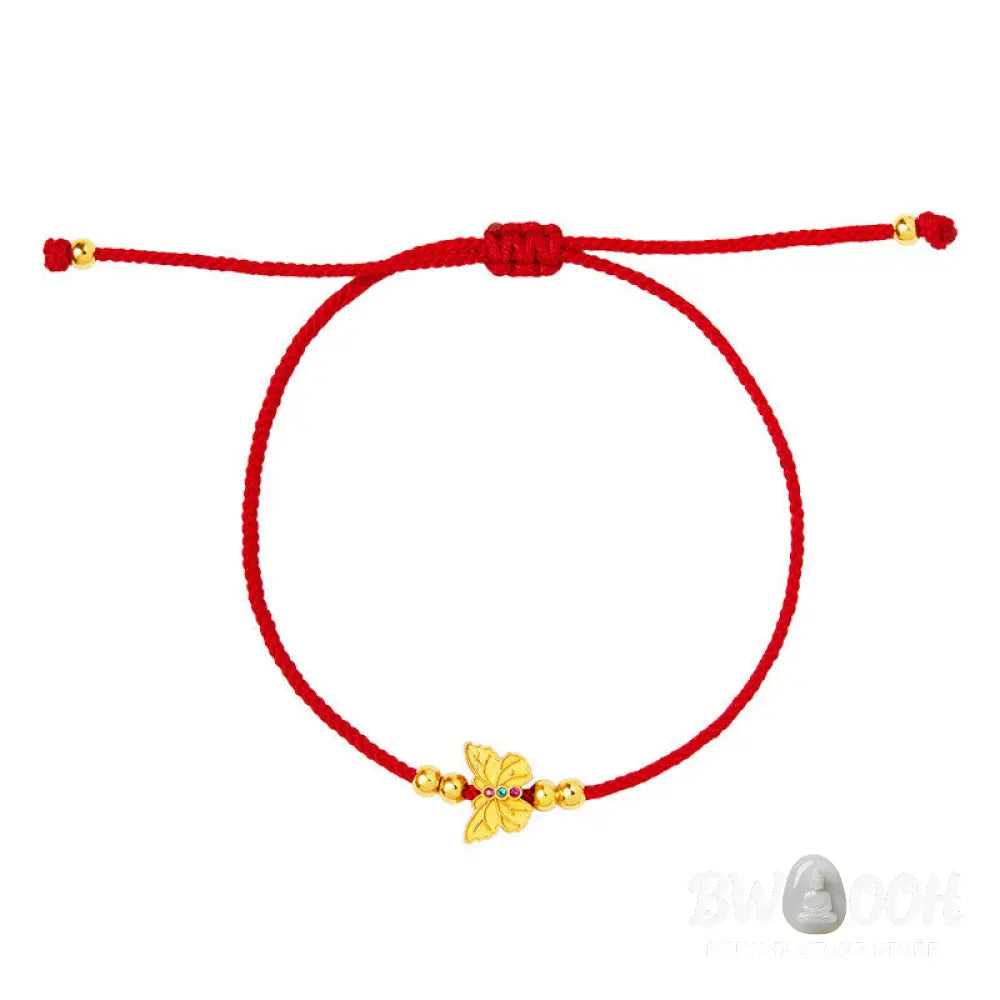 Buddha Stones 999 Sterling Silver Butterfly Red String Strength Bracelet - Butterfly(Wrist Circumference:14-18cm)