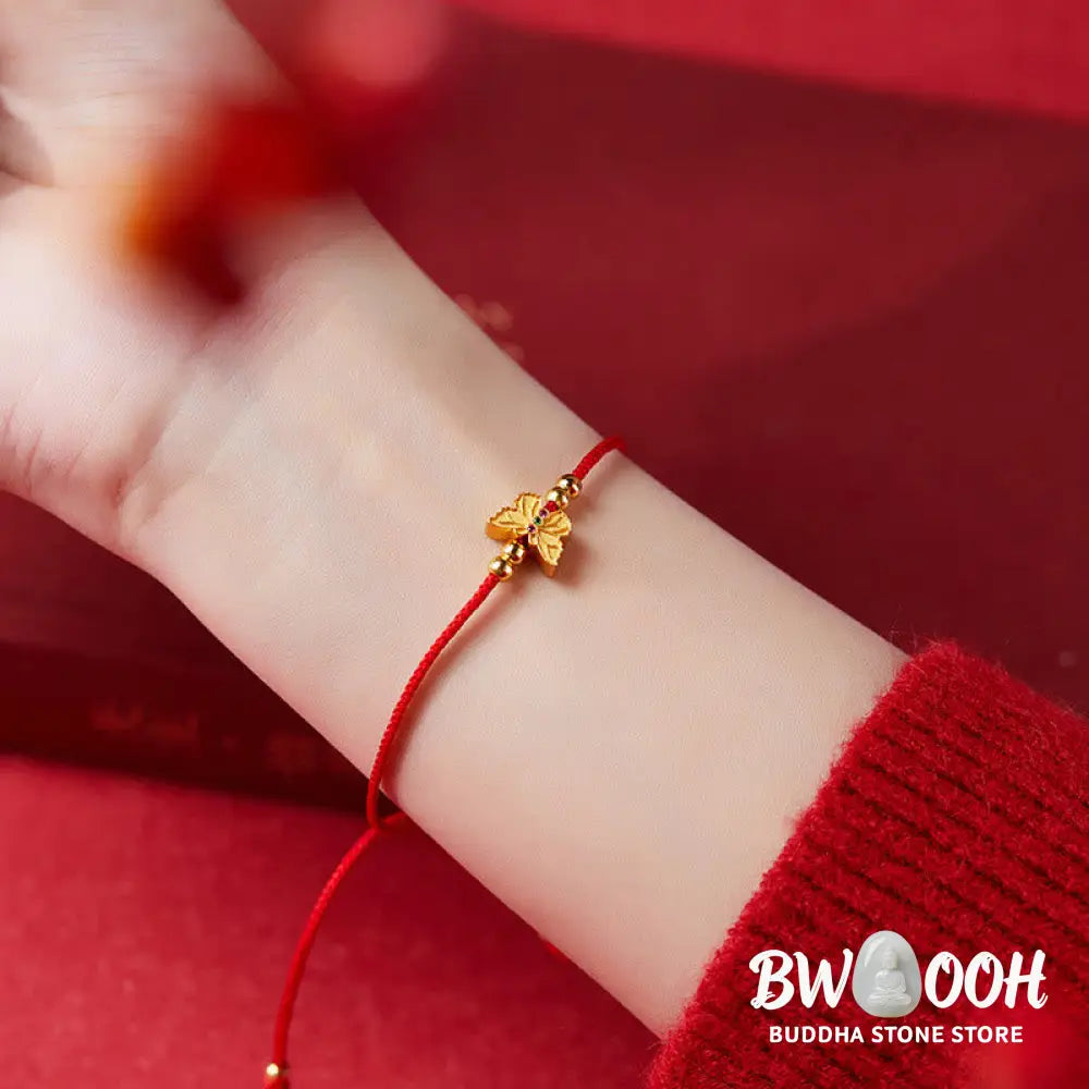 Buddha Stones 999 Sterling Silver Butterfly Red String Strength Bracelet - Butterfly(Wrist Circumference:14-18cm)