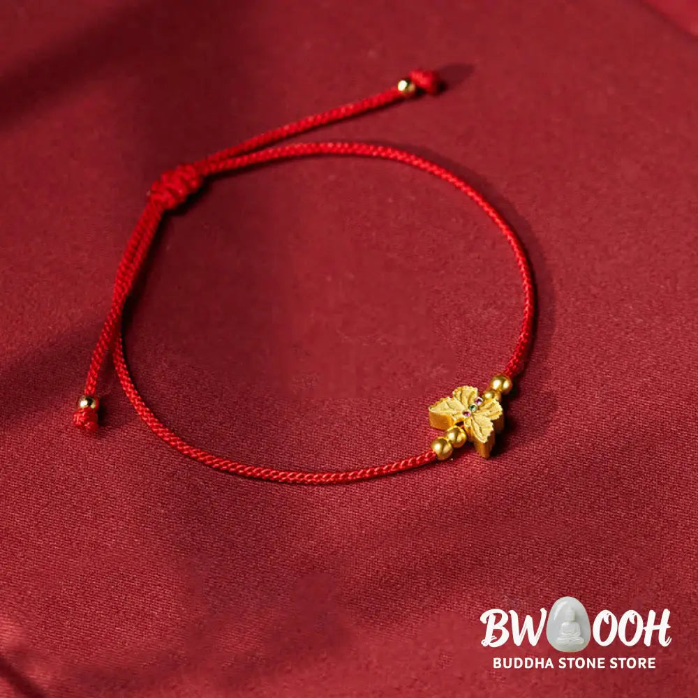 Buddha Stones 999 Sterling Silver Butterfly Red String Strength Bracelet - Butterfly(Wrist Circumference:14-18cm)