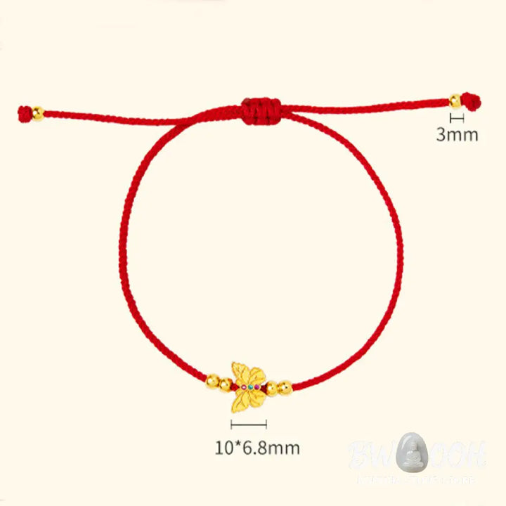 Buddha Stones 999 Sterling Silver Butterfly Red String Strength Bracelet - Butterfly(Wrist Circumference:14-18cm)