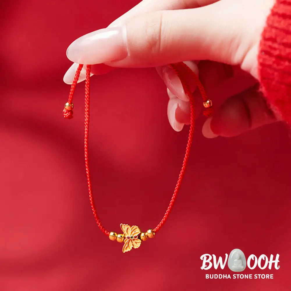 Buddha Stones 999 Sterling Silver Butterfly Red String Strength Bracelet - Butterfly(Wrist Circumference:14-18cm)