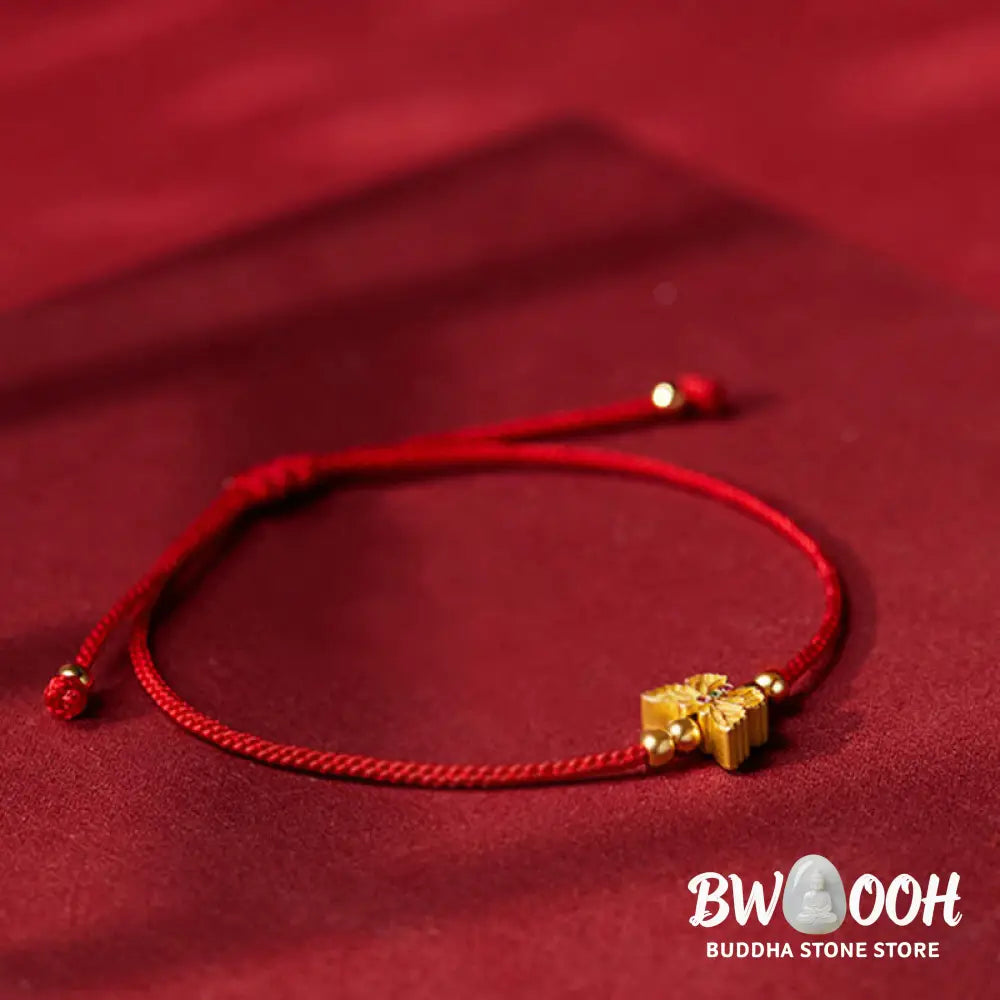 Buddha Stones 999 Sterling Silver Butterfly Red String Strength Bracelet - Butterfly(Wrist Circumference:14-18cm)