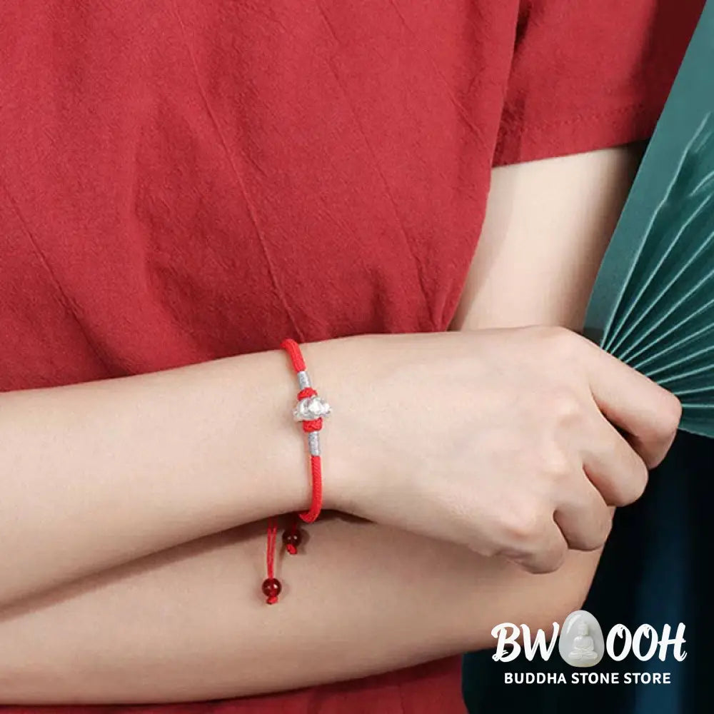 Buddha Stones 999 Sterling Silver Chinese Zodiac Luck Strength Red String Bracelet - BWOOOH - Bracelet