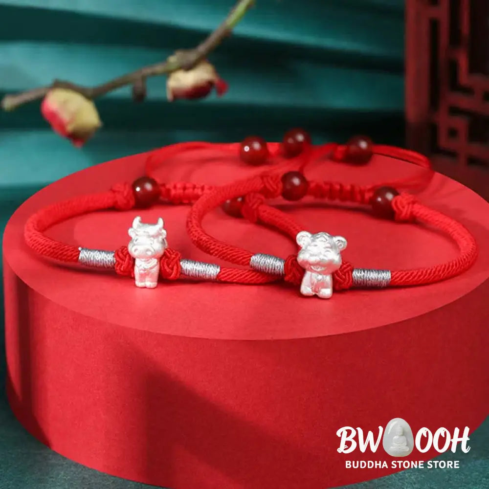 Buddha Stones 999 Sterling Silver Chinese Zodiac Luck Strength Red String Bracelet - BWOOOH - Bracelet