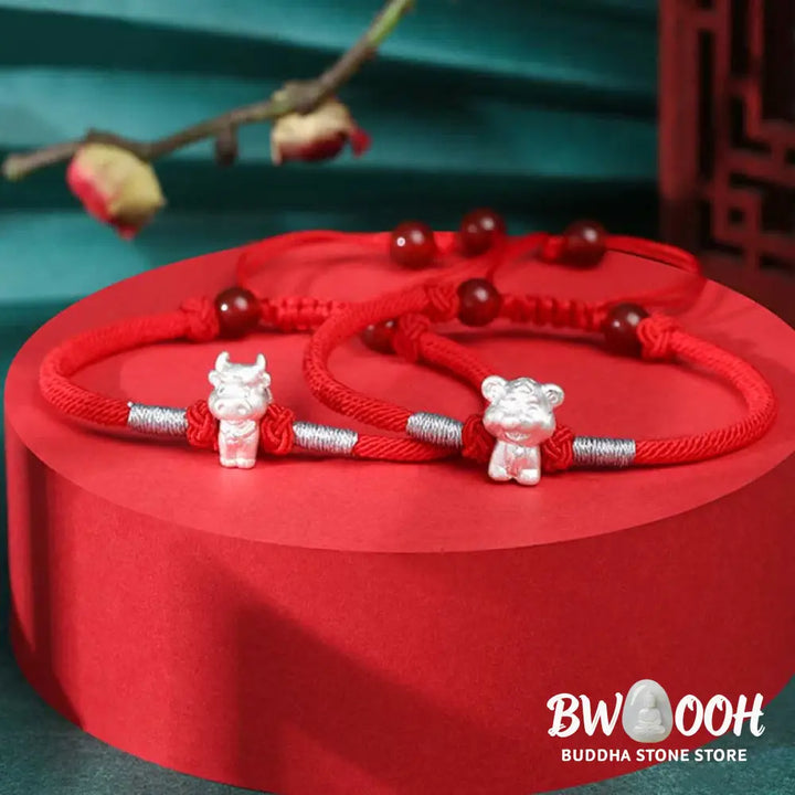 Buddha Stones 999 Sterling Silver Chinese Zodiac Luck Strength Red String Bracelet - BWOOOH - Bracelet