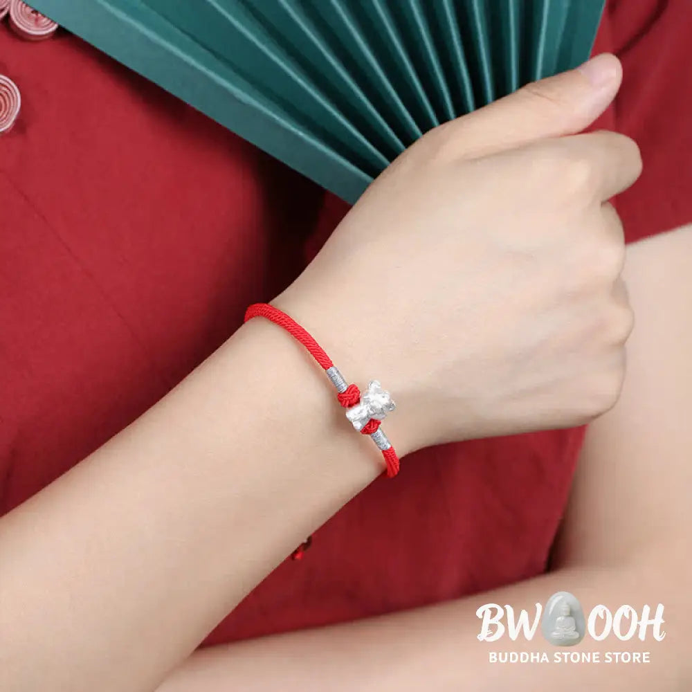 Buddha Stones 999 Sterling Silver Chinese Zodiac Luck Strength Red String Bracelet - BWOOOH - Bracelet