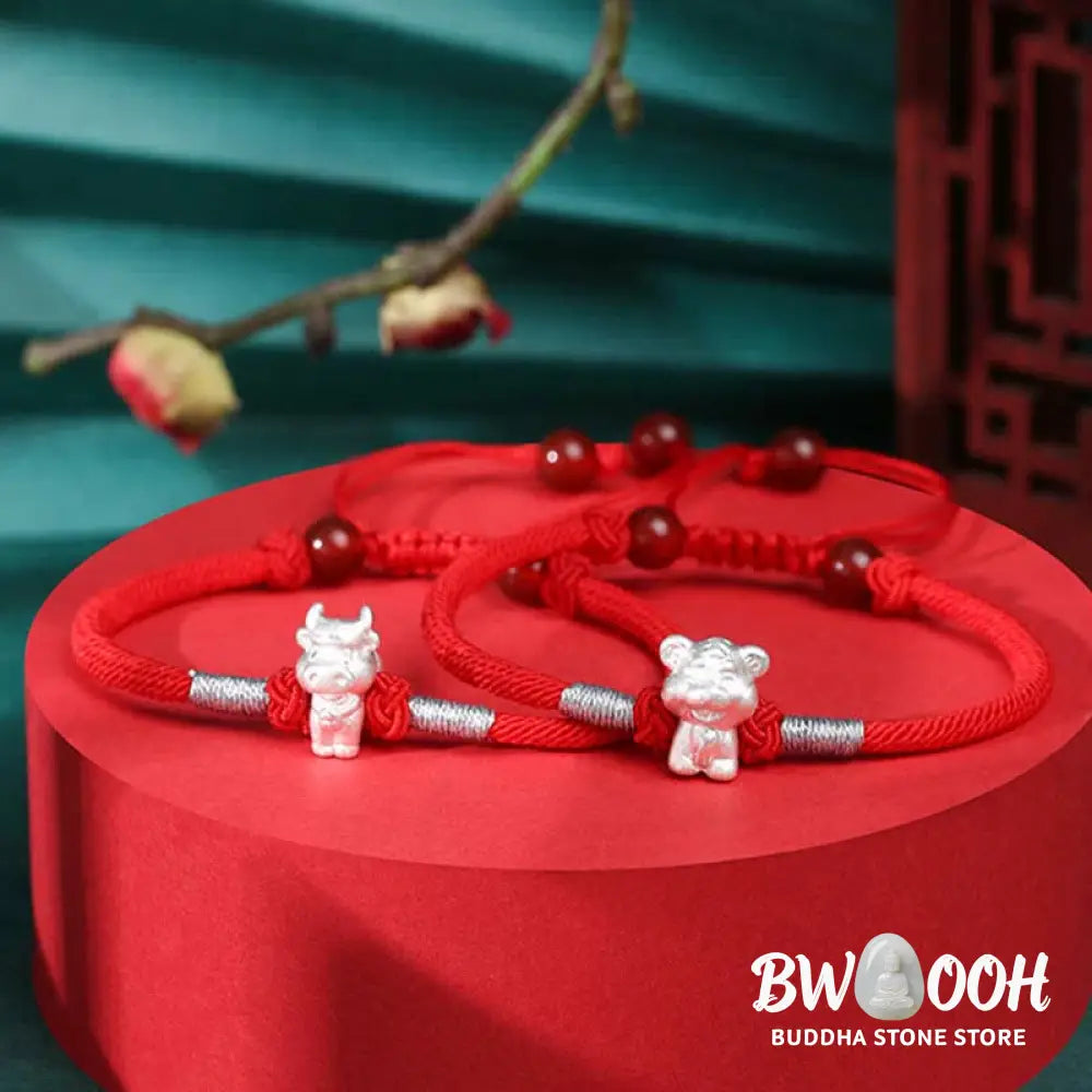 Buddha Stones 999 Sterling Silver Chinese Zodiac Luck Strength Red String Bracelet - BWOOOH - Bracelet