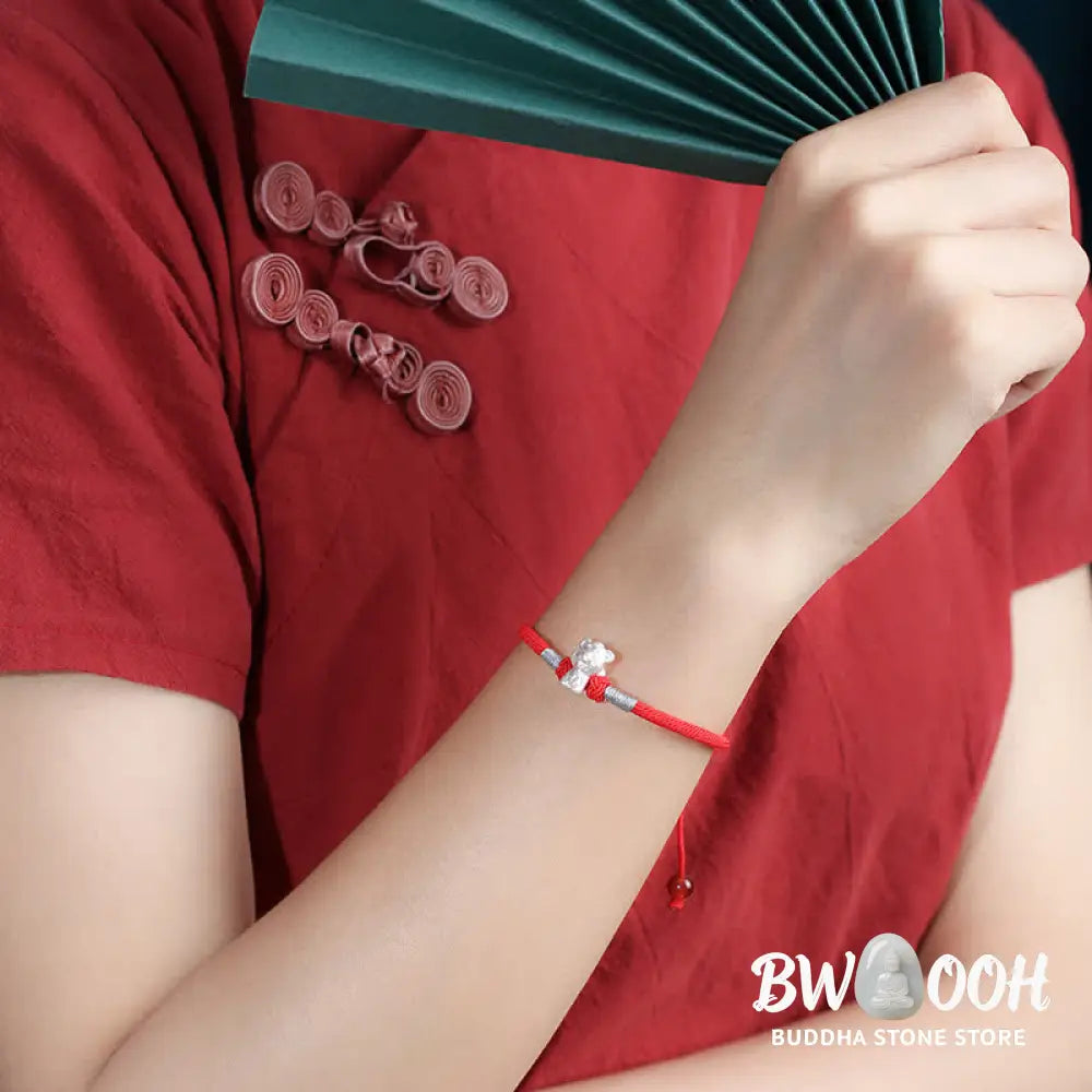Buddha Stones 999 Sterling Silver Chinese Zodiac Luck Strength Red String Bracelet - BWOOOH - Bracelet