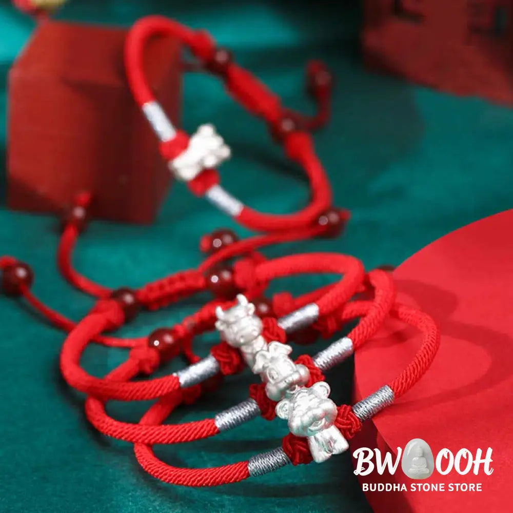 Buddha Stones 999 Sterling Silver Chinese Zodiac Luck Strength Red String Bracelet - BWOOOH - Bracelet