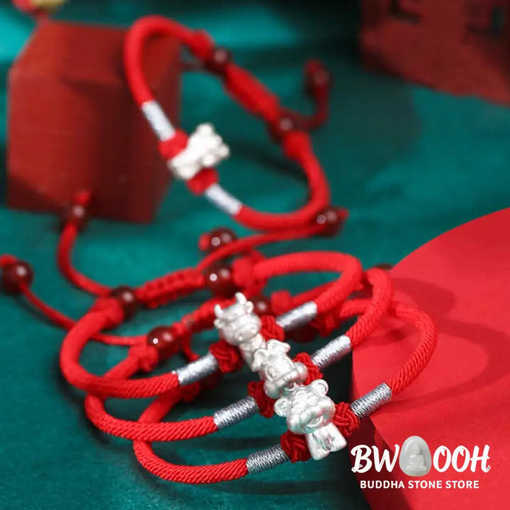 Buddha Stones 999 Sterling Silver Chinese Zodiac Luck Strength Red String Bracelet - BWOOOH - Bracelet