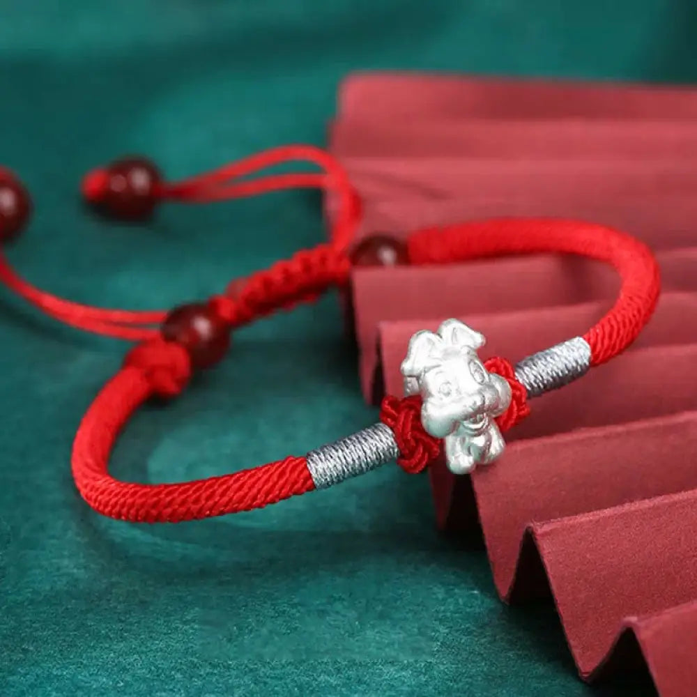 BWOOOH 999 Sterling Silver Chinese Zodiac Luck Strength Red String Bracelet - BWOOOH - Rabbit(Bracelet Size