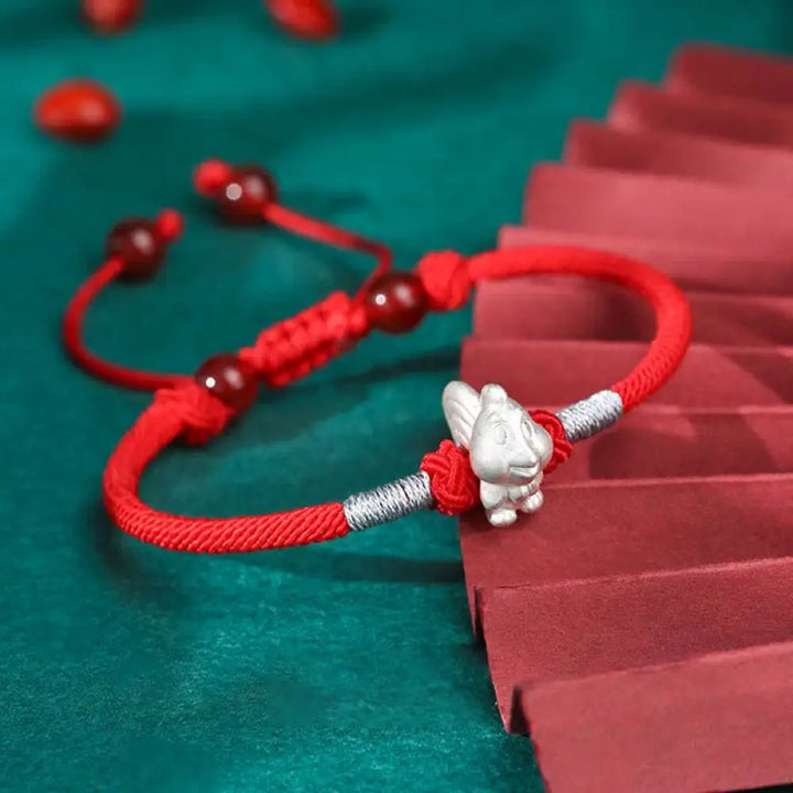 Buddha Stones 999 Sterling Silver Chinese Zodiac Luck Strength Red String Bracelet - BWOOOH - Rooster(Bracelet Size