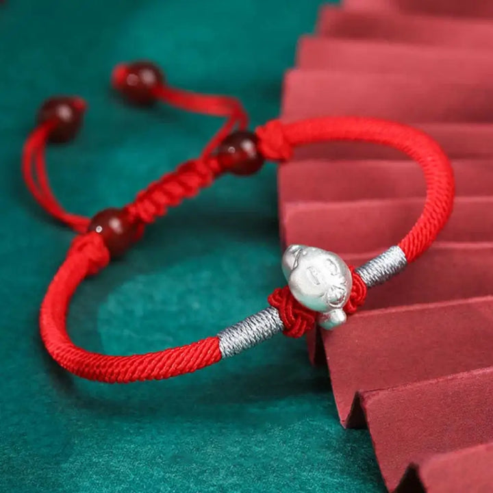 Buddha Stones 999 Sterling Silver Chinese Zodiac Luck Strength Red String Bracelet - BWOOOH - Snake(Bracelet Size