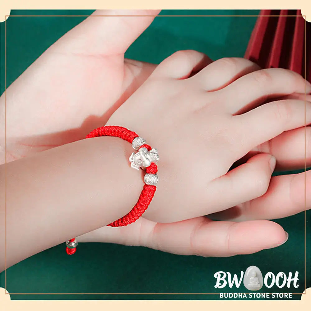 Buddha Stones 999 Sterling Silver Chinese Zodiac Red Rope Luck Handcrafted Kids Bracelet - BWOOOH - Bracelet
