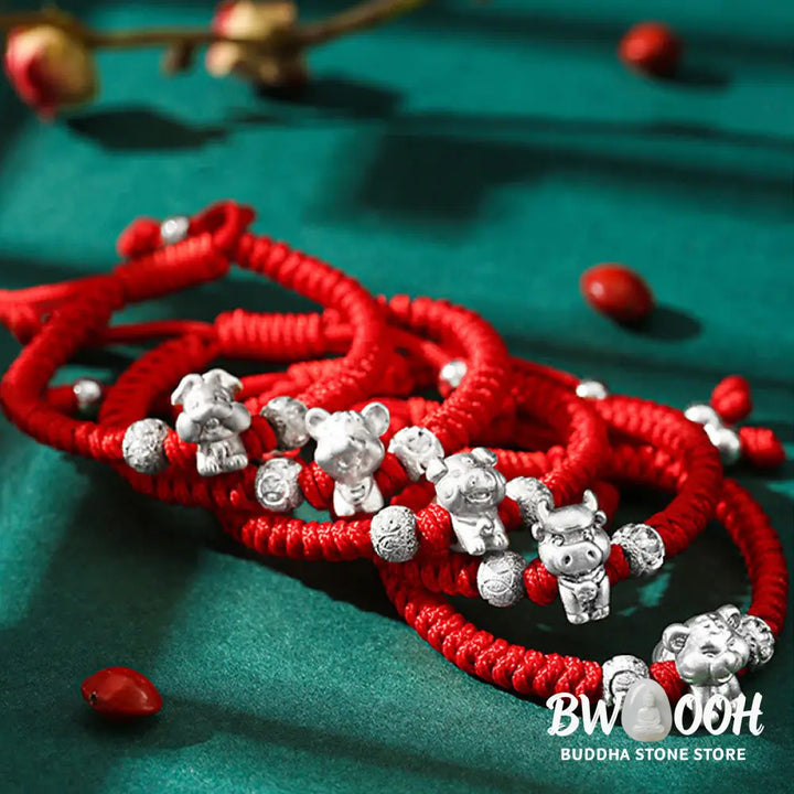 Buddha Stones 999 Sterling Silver Chinese Zodiac Red Rope Luck Handcrafted Kids Bracelet - BWOOOH - Bracelet