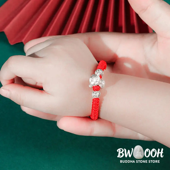 Buddha Stones 999 Sterling Silver Chinese Zodiac Red Rope Luck Handcrafted Kids Bracelet - BWOOOH - Bracelet