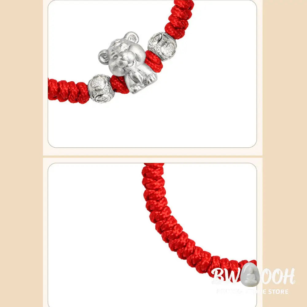 Buddha Stones 999 Sterling Silver Chinese Zodiac Red Rope Luck Handcrafted Kids Bracelet - BWOOOH - Bracelet