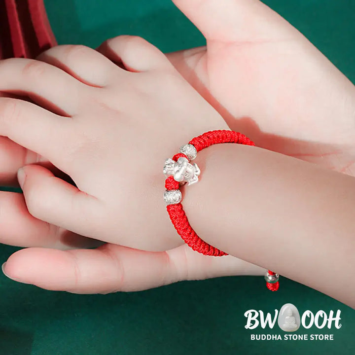 Buddha Stones 999 Sterling Silver Chinese Zodiac Red Rope Luck Handcrafted Kids Bracelet - BWOOOH - Bracelet