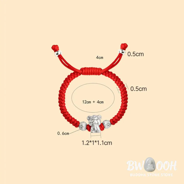 Buddha Stones 999 Sterling Silver Chinese Zodiac Red Rope Luck Handcrafted Kids Bracelet - BWOOOH - Bracelet