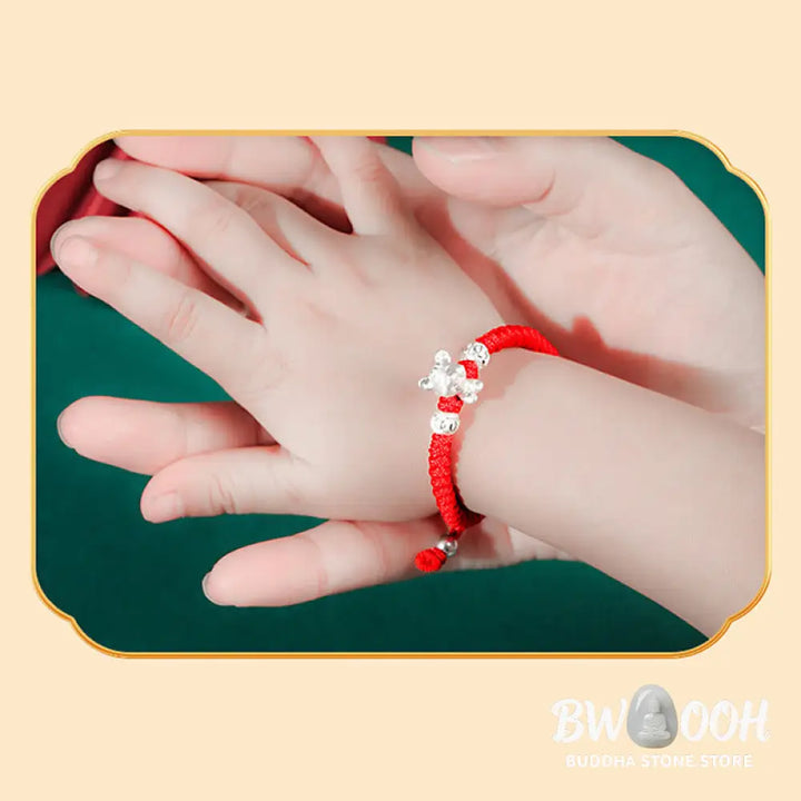 Buddha Stones 999 Sterling Silver Chinese Zodiac Red Rope Luck Handcrafted Kids Bracelet - BWOOOH - Bracelet
