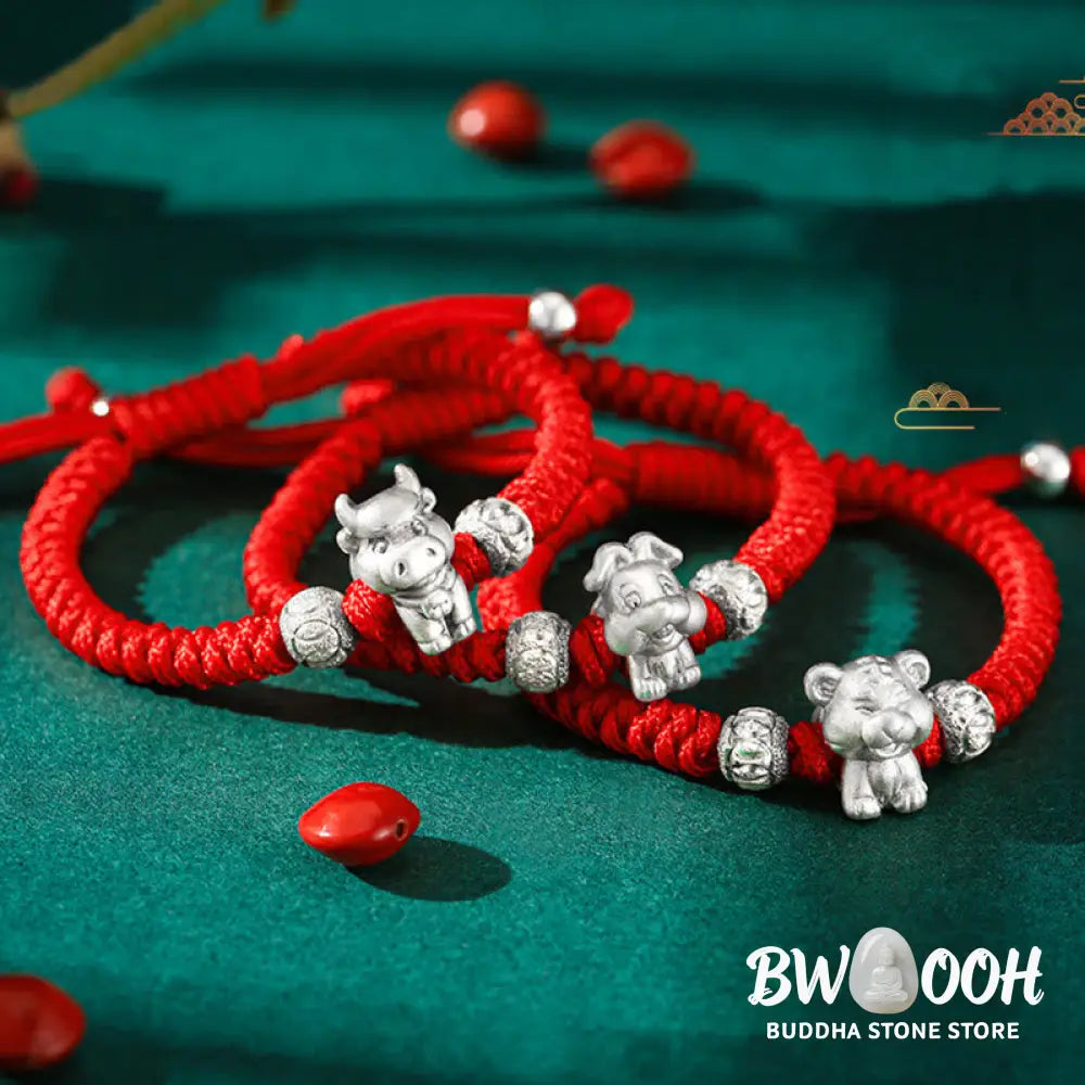 Buddha Stones 999 Sterling Silver Chinese Zodiac Red Rope Luck Handcrafted Kids Bracelet - BWOOOH - Bracelet