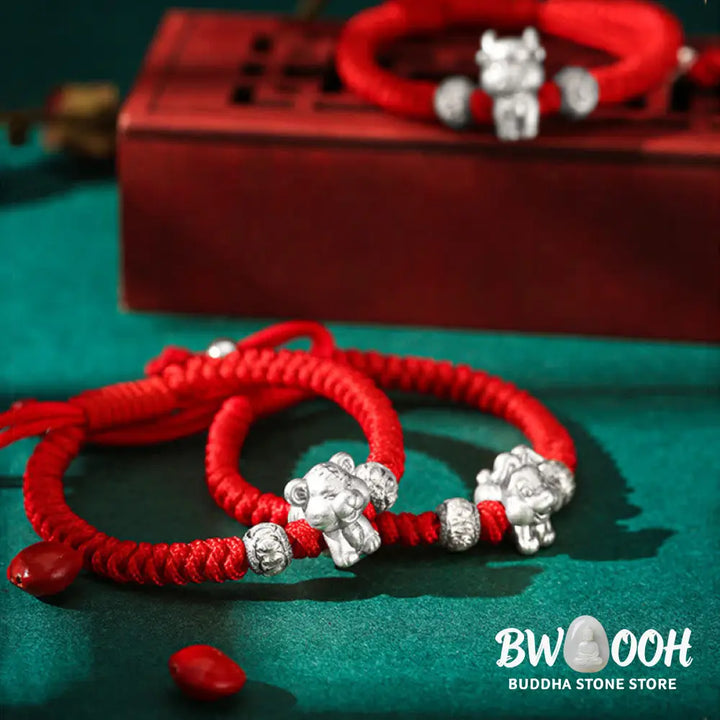 Buddha Stones 999 Sterling Silver Chinese Zodiac Red Rope Luck Handcrafted Kids Bracelet - BWOOOH - Bracelet